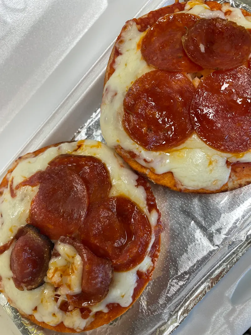 Two pepperoni pizza bagels